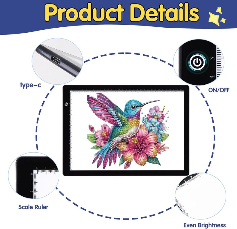 KEIWRLIGHT A4 Light Board for Tracing Pad - Plugged-in Power Thin Lightbox Adjustable Brightness Stepless Light Table, A4 Light Box for Diamond Painting Sketching Tattoo Accessories for Art Kid Adults - Image 2